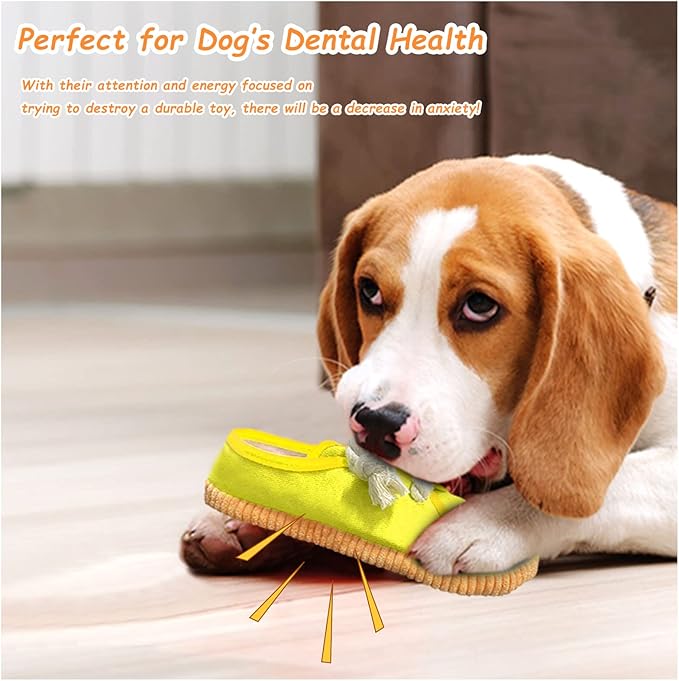 WishLotus Shoes-Shaped Dog Chew Toys, Tear-Resistant Plush Toys for Teeth Grinding & Relieve Boredom - Yellow