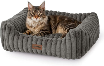 Large Cat Beds - Orthopedic Dog Bed for Medium Dogs, Rectangle Pet Bed with Fluffy Removable Washable Cover, 25x21x9inches, Grey