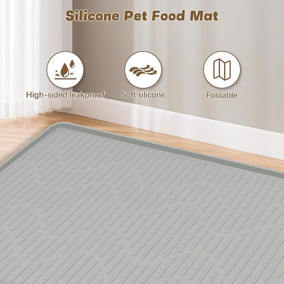 Dog Food Mat, 50" x 34" Extra Large Silicone Pet Feeding Mat with Raised Edge Silicone Mat for Food and Water Pet Placemat for Small, Medium, and Large Pets Non-Slip, Easy to Clean