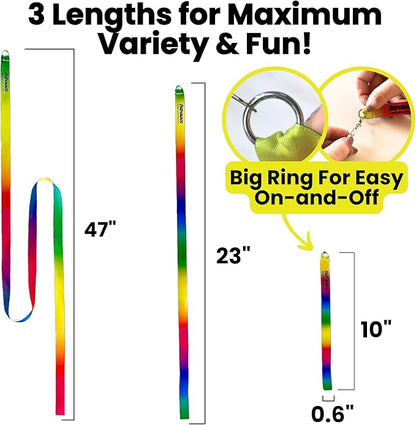 Cat Wand Toy Refill Rainbow Ribbon Set for Cat Wand - Ribbon Lures, Detachable Refill, Toy Lures Attachments - 3 Pieces Multi-Length Fun Durable Attachments with Metal Ring