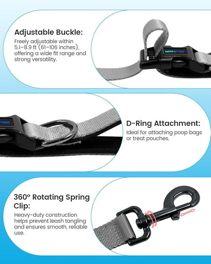 Hands Free Dog Leash, 5.1-8.9Ft Crossbody Long Leash, Waist Dog Belt for Small & Medium Dogs, City Walking & Running Outdoor Hiking &Travel etc. (Grey Blue)