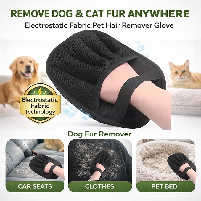 Pet Hair Removal Glove for Cats & Dogs, Upgraded Five-Finger Electrostatic Pet Hair Gloves, Reusable Magic Brush Pet Hair Remover Tool for Clothing, Laundry, Couch, Carpet & Car Seat