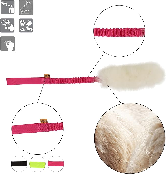Dingo Dog Toy - Sheepskin tug with Pink Bungee, Agility Motivation Reward tug for Training and Fun 15580