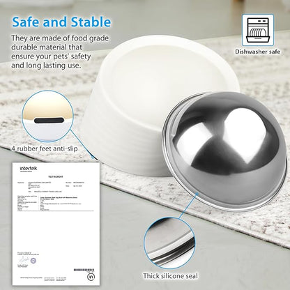 Tilted Slanted Dog Bowl 1 Cup, 15° Tilted Stainless Steel Dog Cat Food Bowl, Non-Slip & Non-Spill Pet Feeder with Elevated Detachable Melamine Stand, Easy to Get Food Dish, Medium White