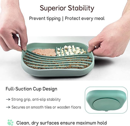 Slow Feeder Dog Bowl for Medium & Small Pets, Anti Choking Pets Slow Feeder with 3-Zone Puzzle Design, Wet Food Silicone Cat Bowl with Non-Slip Base, Dishwasher Microwave Safe(Red, 1.5 Cup)