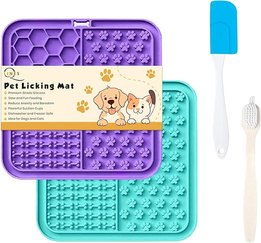 Lick Mat for Dogs - Slow Feeder Licking Mat with Suction Cups for Peanut Butter, Food Treats & Yogurt - 2 Pack