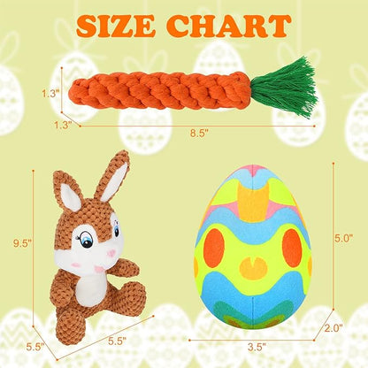 4 Pcs Easter Dog Squeaky Toys, Plush Easter Egg Dog Toy Bunny Toys with Crinkle Paper Interactive Rope Carrot for Puppy Small Medium Dogs