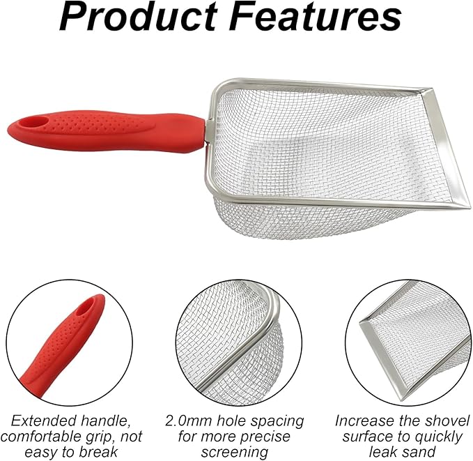 Murtenze Stainless Steel Cat Litter Scoop, Non-Stick Coated Metal Fine Sand Litter Scoop, Mesh Shovel for Reptile Kitten Pooper (Blue, 2mm mesh)