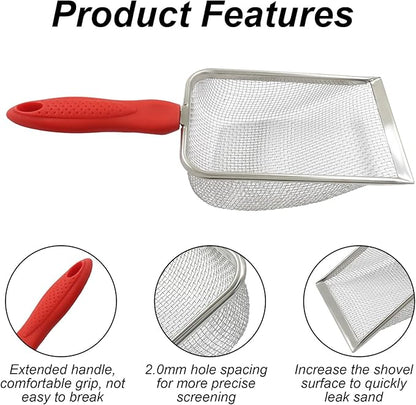 Murtenze Stainless Steel Cat Litter Scoop, Non-Stick Coated Metal Fine Sand Litter Scoop, Mesh Shovel for Reptile Kitten Pooper (Blue, 2mm mesh)
