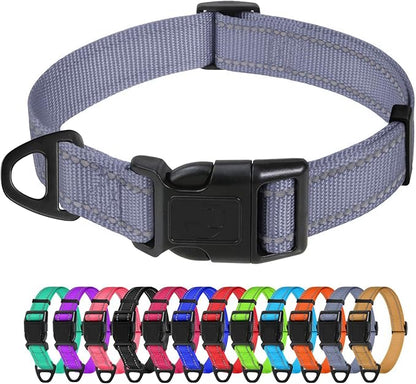 TagME Reflective Nylon Dog Collars, Adjustable Classic Pet Collar with Quick Release Buckle for Extra Small Dogs, Grey, 5/8" Width