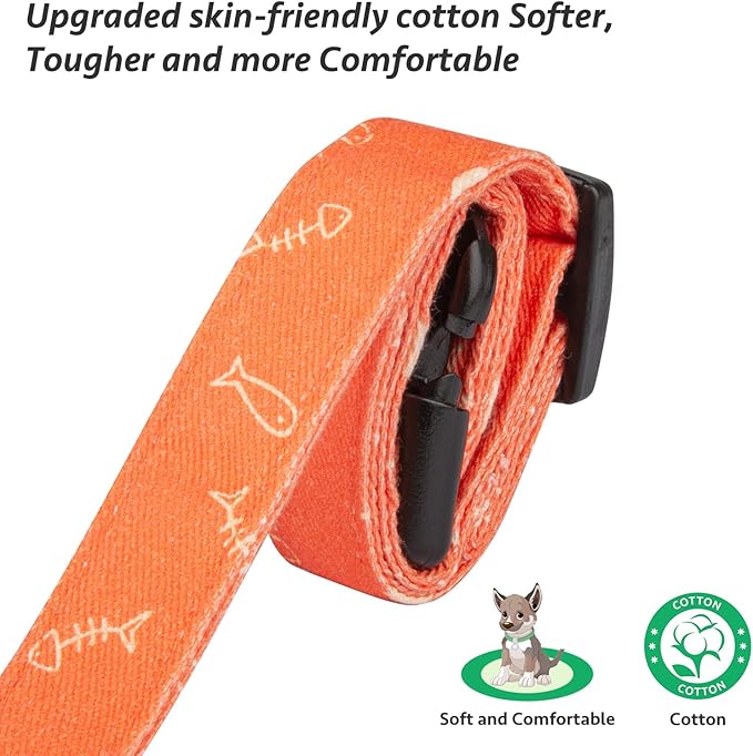 Cotton Handmade Dog Collar Cute and Distinctive Patterns Orange Fish with Pendant for Girl Boy Dogs Collars M