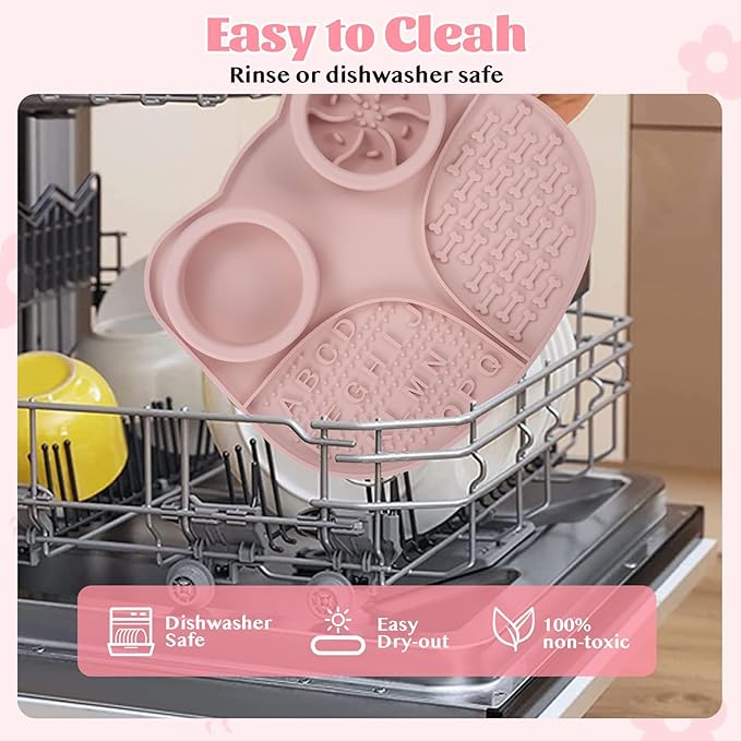Silicone Slow Feeder Dog Bowls & Cat Bowls, 2 Cups Small Pet Food Bowl with Non-Slip Suction Base, Food-Grade Safe Puzzle Feeder for Small & Medium Dogs & Indoor Cats (Bowl & Lick Mat (Pink))
