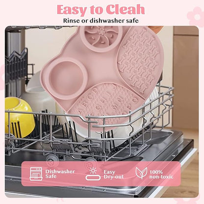 Silicone Slow Feeder Dog Bowls & Cat Bowls, 2 Cups Small Pet Food Bowl with Non-Slip Suction Base, Food-Grade Safe Puzzle Feeder for Small & Medium Dogs & Indoor Cats (Bowl & Lick Mat (Pink))