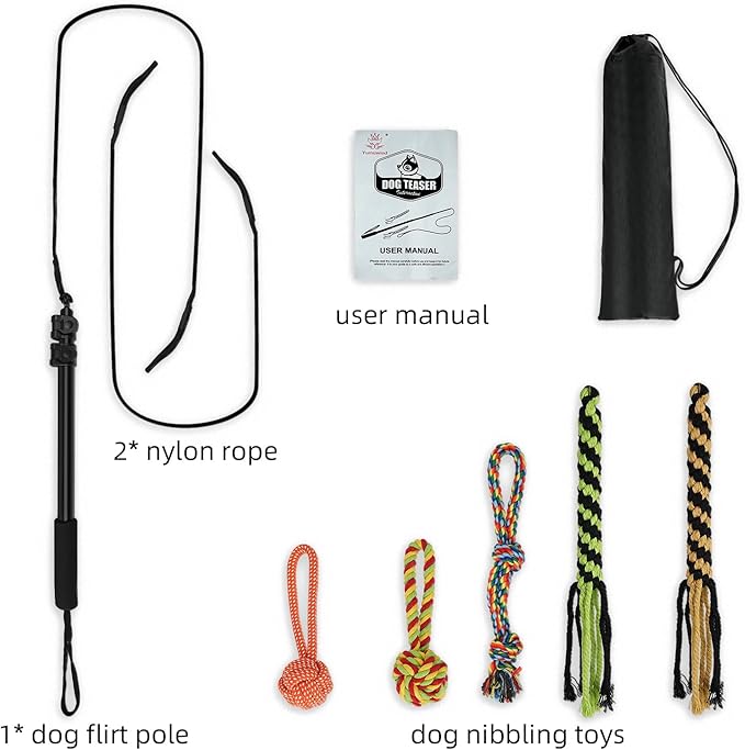 Flirt Pole for Dogs, Extendable Dog Flirt Pole with Detachable Interactive Toys Dog Teaser Wand with Lure Rope Toy for Outdoor Exercise & Training Interactive Toys for Large Medium Small Dogs
