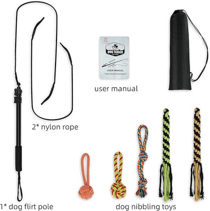Flirt Pole for Dogs, Extendable Dog Flirt Pole with Detachable Interactive Toys Dog Teaser Wand with Lure Rope Toy for Outdoor Exercise & Training Interactive Toys for Large Medium Small Dogs