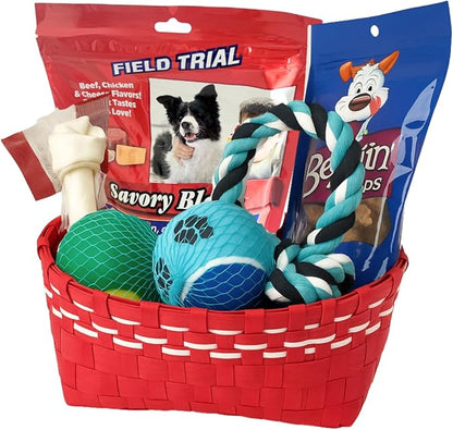 Best Dog Gift Basket with Treats and Toys – Premium Birthday or Welcome Box for Small to Medium Dogs – Includes Rope Toy, Chew Bone, Balls, and Tasty Snacks