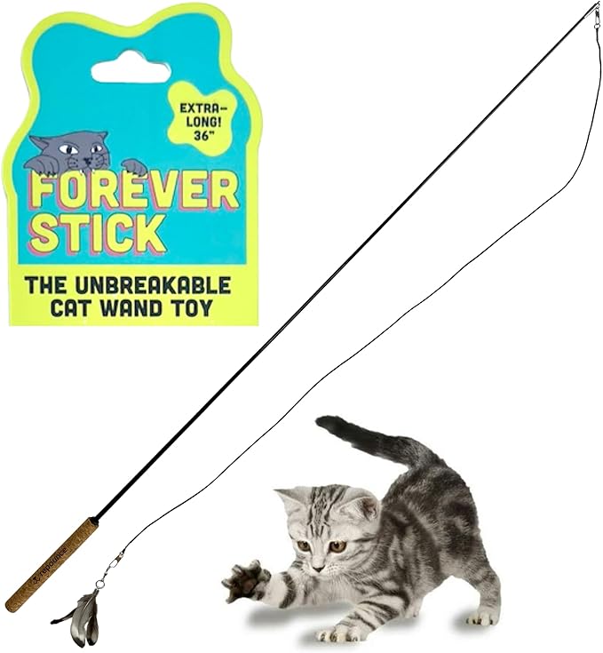 Forever Stick - The Unbreakable Cat Wand Toy, Durable Cat Toy Wand, Extra Long Cat String Toy, Cat Fishing Pole Toy for Bored Indoor Adult Cats, Cat Stick Toy, Cat Feather Wand, Cat Teaser Wand