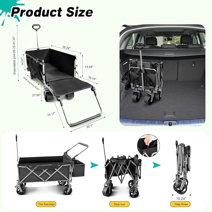 Dog Stroller for Large & Medium Dogs (20–200 lbs), All Terrain Foldable Large Pet Stroller with Tailgate, Cup Holder, Storage Baskets - Heavy Duty Adjustable Handle Extra Large Dog Wagon Cart