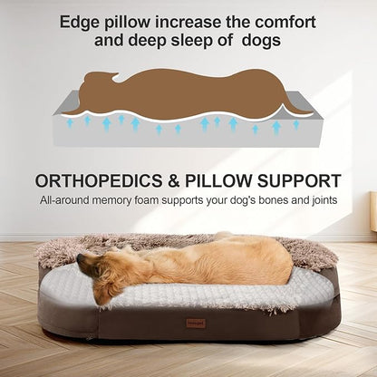 Orthopedic Dog Beds for Large Dogs, 41" x 32.6" x 7.7" Supportive Dog Sofa Bed with 28D Egg-Crate Foam, Removable Washable Cover, Waterproof Lining, for Puppy,Senior,Sick, Brown