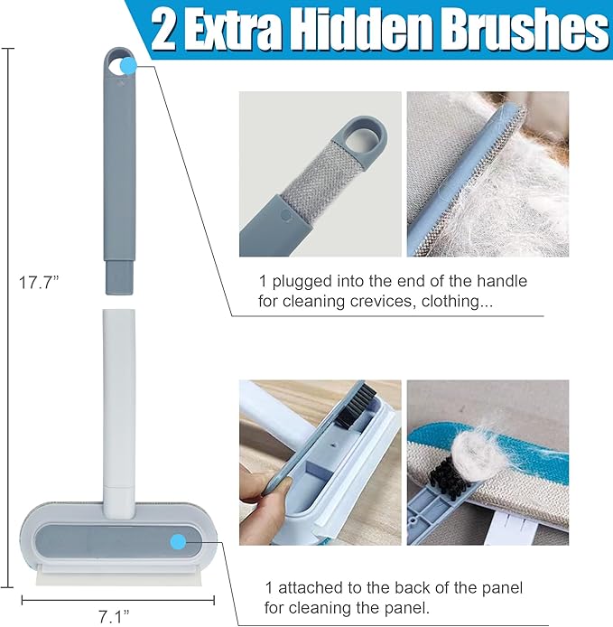 Magic Pet Hair Remover for Dog Cat Owner 2 Pieces, TikTok 4 in 1 Multifunctional Pet Hair Removal Tool for Couch Furniture Carpet Clothing, Reusable Washable Broom Brush for Window Tile Lint Cleaning