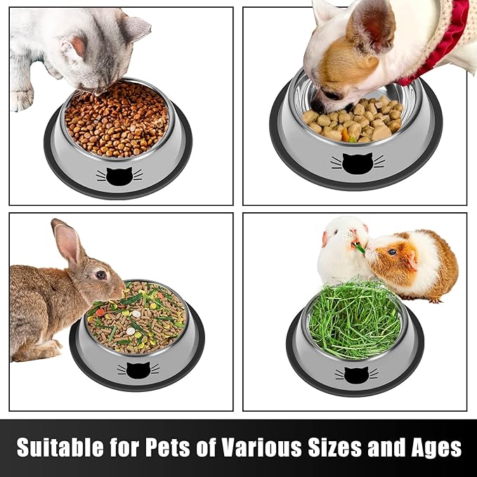 Serentive 2Pcs Cat Bowls Non-Slip Stainless Steel Small Cat Food Bowl Unbreakable Thick Rubber Base Easily Clean Lovely Color