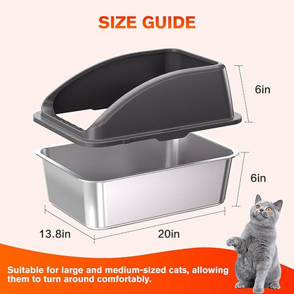 2PACK Stainless Steel Cat Litter Box, 20" L x 13.8" W x12 H Metal Kitty Litter Box with Lid, Never Absorbs Odors, Leak-Proof, Non-Sticky, Easy to Clean, with Scoop