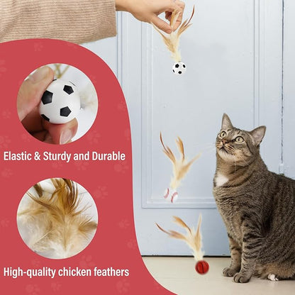 Andiker 3PCS Cat Bouncy Ball with Feather, Colorful Cats Feather Ball Toy Set with Good Elastic for Exercising Chasing Chewing to Reduce Anxiety Interactive Kitten Toys for Indoor Cats (Small, Sport)