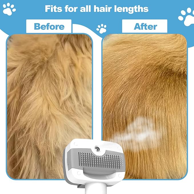 Pet Steam Brush for Dogs & Cats, 3-in-1 Steam Grooming Brush for Shedding & Hair Removal - Self Cleaning Spray Comb with Mist for Long Haired Pets - Includes Pet Essence
