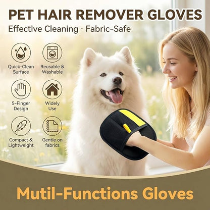 Electrostatic Pet Hair Removal Gloves for Cats & Dogs–Upgraded Reusable Magic Brush Tool for Quick Wiping on Couch,Carpet,Laundry,Car Seat & Pet Beds(2PC,Yellow)