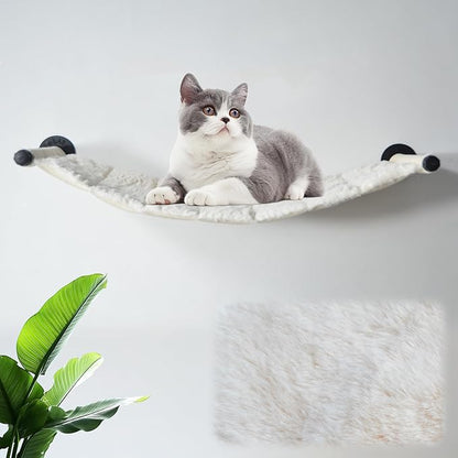 Cat Hammock Wall Mounted, 35.43 x 13.58 inch Wall Mounted Cat Shelves, Metal Brackets Cats Beds for Sleeping, Playing, Climbing and Resting Stabilized Wall Furniture Soft and Warm Fabric
