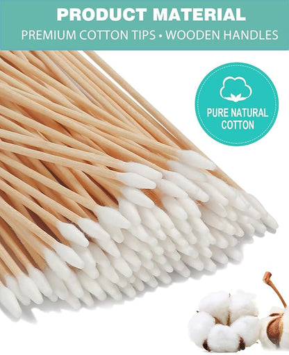 Pointed Cotton Swabs 6 Inch (400 Count) - Precision Tapered Wooden Cotton Buds for Gun Cleaning, Makeup Fix & Dog Ear Care | Lint Free & Sturdy Applicators