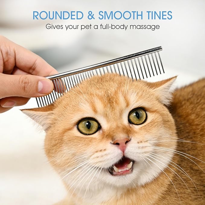 2PCS Metal Pet Combs,Different Spaced Rounded End Teeth Detangler Deshedding Comb for Dog,Cat,Pet