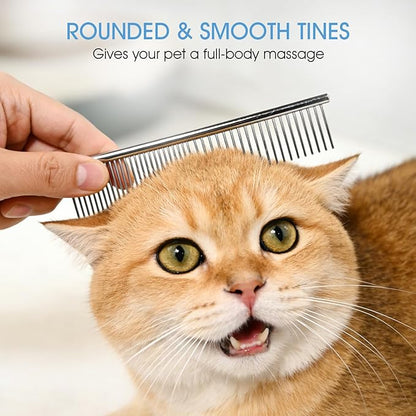 2PCS Metal Pet Combs,Different Spaced Rounded End Teeth Detangler Deshedding Comb for Dog,Cat,Pet