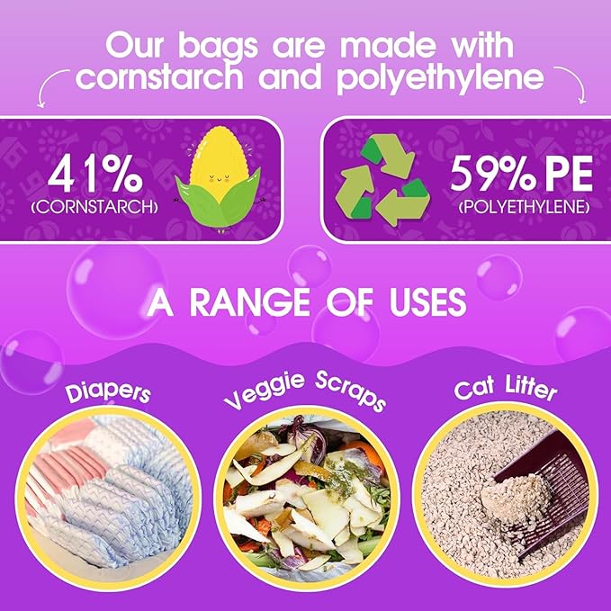 Pet N Pet 200 Counts Lavender Scented Dog Poop Bags Rolls with Tie Handles, 41% Plant Based & 59% PE Poop Bags for Dogs, Extra-Thick Doggie Poo Bag, Pet Waste Bag