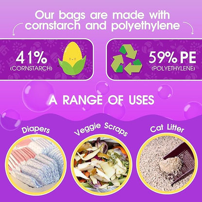 Pet N Pet 200 Counts Lavender Scented Dog Poop Bags Rolls with Tie Handles, 41% Plant Based & 59% PE Poop Bags for Dogs, Extra-Thick Doggie Poo Bag, Pet Waste Bag