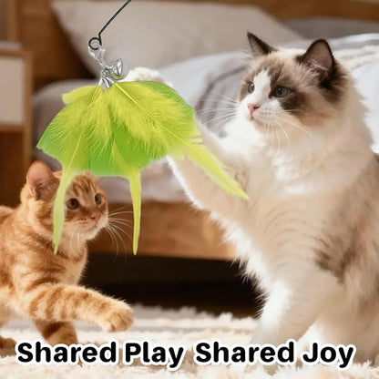 Walfront Interactive Cat Toy, Feather Wand with Replaceable Yellow & Orange Feathers, Handheld Cat Wand for Indoor Cats & Kittens, High-Engagement Play that Keeps Cats Excited, Active & Stress-Free