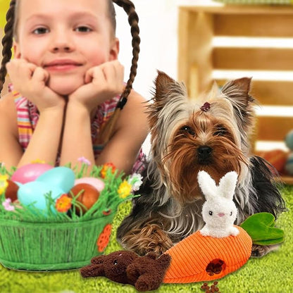 Easter Dog Toys, Carrot Hide and Seek with 2 Squeaky Bunny Small and Plush Dog Puzzle Toys, Easter Squeaky Gifts for Small and Medium Dogs