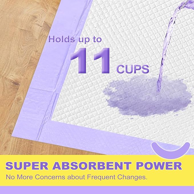 MIZOK Dog Pee Pads 36x36in, Extra Large Pee Pads for Dogs, Keeps Fresh & Clean, Ultra Absorbent Up to 11 Cups, 6 Layers Leak-Proof, Purple Lavender Color (30 Counts)