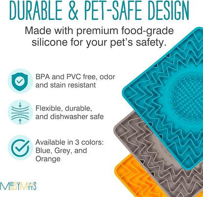 Messy Mutts Framed Silicone Therapeutic Licking Bowl Mat | 9.5" x 9.5" | Slow Feeder Mat for Boredom & Anxiety | Lick Pad for Dogs & Cats | Blue