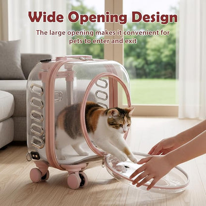 Pet Trolley Case with Ventilation Holes, Pet Carrier,Pet Rolling Carrier,Clear Window Pet Trolley Case,Pet Strollers for Small Dogs,Cat Carrier with Silent Wheels Telescopic for Travel (Pink-A)