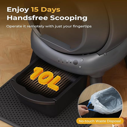 Self Cleaning Litter Box for Multiple Cats, E2 Automatic Cat Litter Box, Self-Cleaning Robot with Smart APP Control and Health Monitoring, Includes 2 Roll Trash Bag and Litter Mat, Grey