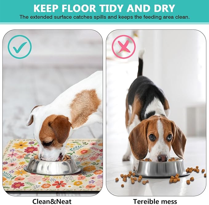 Pet Feeding Mat for Floors Waterproof Dog Mat for Food and Water Absorbent Quick Dry Non Slip mat for Cat Bowls