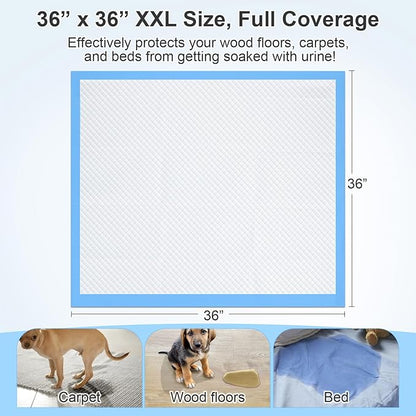 Upgraded 4XL 36"x36" Thicken 6 Layers Dog Pee Pads, 100 CountsUltra Absorbent Pee Pads, Absorb up to 12 Cups, Leak-Proof & Quick Dry Puppy Pads for Puppy,Surgery, Older,Cats, Rabbits,100pcs