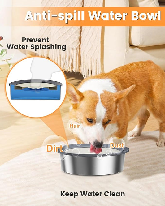 No Spill Dog Water Bowl, 1.5L Stainless Steel Slow Drinking Water Dish Dispenser, Spilling Drip & Splash Proof Slobber Stopper for Dogs Cats Messy Drinkers