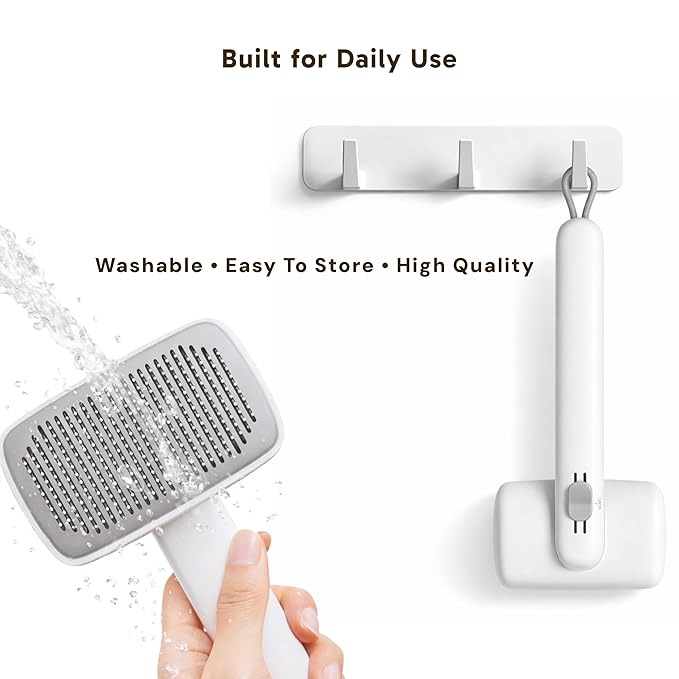 Wolfster Dog & Cat Deshedding Brush - Self Cleaning Pet Grooming Tool, Adjustable Comb, Skin-Friendly Slicker Pet Brush,For All Coat Types, Easy Grooming For Long & Short Hair Animals (White)