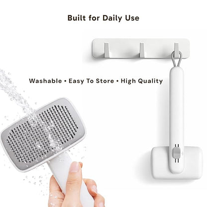 Wolfster Dog & Cat Deshedding Brush - Self Cleaning Pet Grooming Tool, Adjustable Comb, Skin-Friendly Slicker Pet Brush,For All Coat Types, Easy Grooming For Long & Short Hair Animals (White)