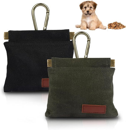 2Pcs Dog Treat Pouches for Pet Training, Hand Free Puppy Dogs Treat Bag with Carabiner, Portable Auto Closing Pet Dog Walking Bag for Travel or Outdoor Use, Pets Feed Snack Reward Pocket- Black, Green