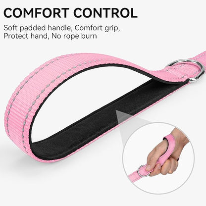 Joytale Dog Leash, 5 FT Double-Sided Reflective, Padded Handle Nylon Heavy Duty Leashes for Medium & Large Dogs Walking, Pink