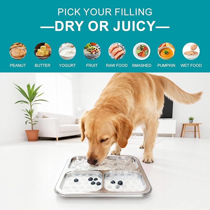 Stainless Steel Lick Mat for Dogs and Cats, Chew Proof Slow Feeder with Suction Cups and Crate Mount, Three Textured Zones for Calm Feeding and Daily Use [2Pack]