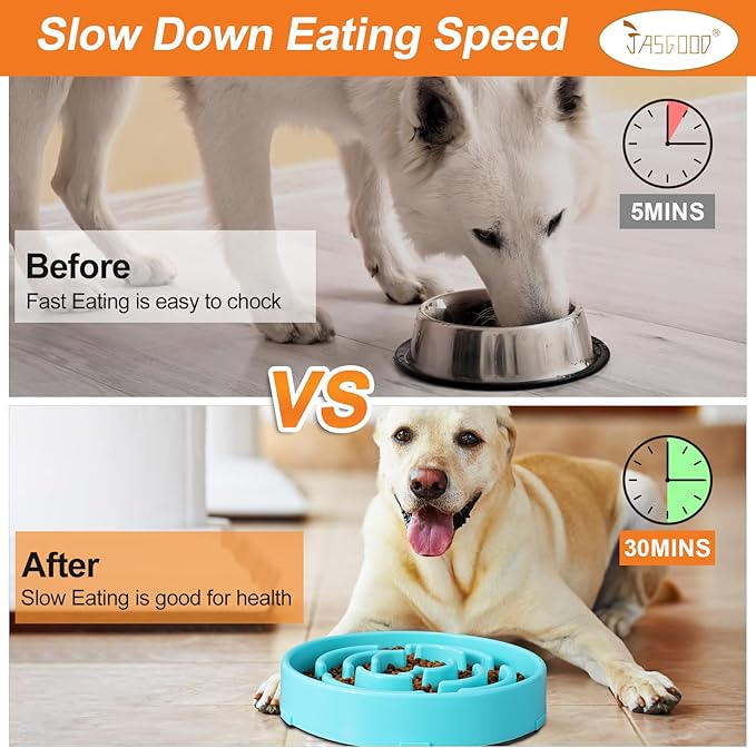 JASGOOD Sky Blue Large Slow Feeder Dog Puzzle Bowl - Slower Feeder, Anti-Choking, Interactive, Bloat Stop, Pet Slow Eating (Pack of 2)